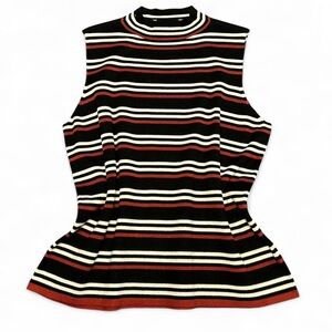 Nine West red, white and black striped sleeveless mock neck sweater